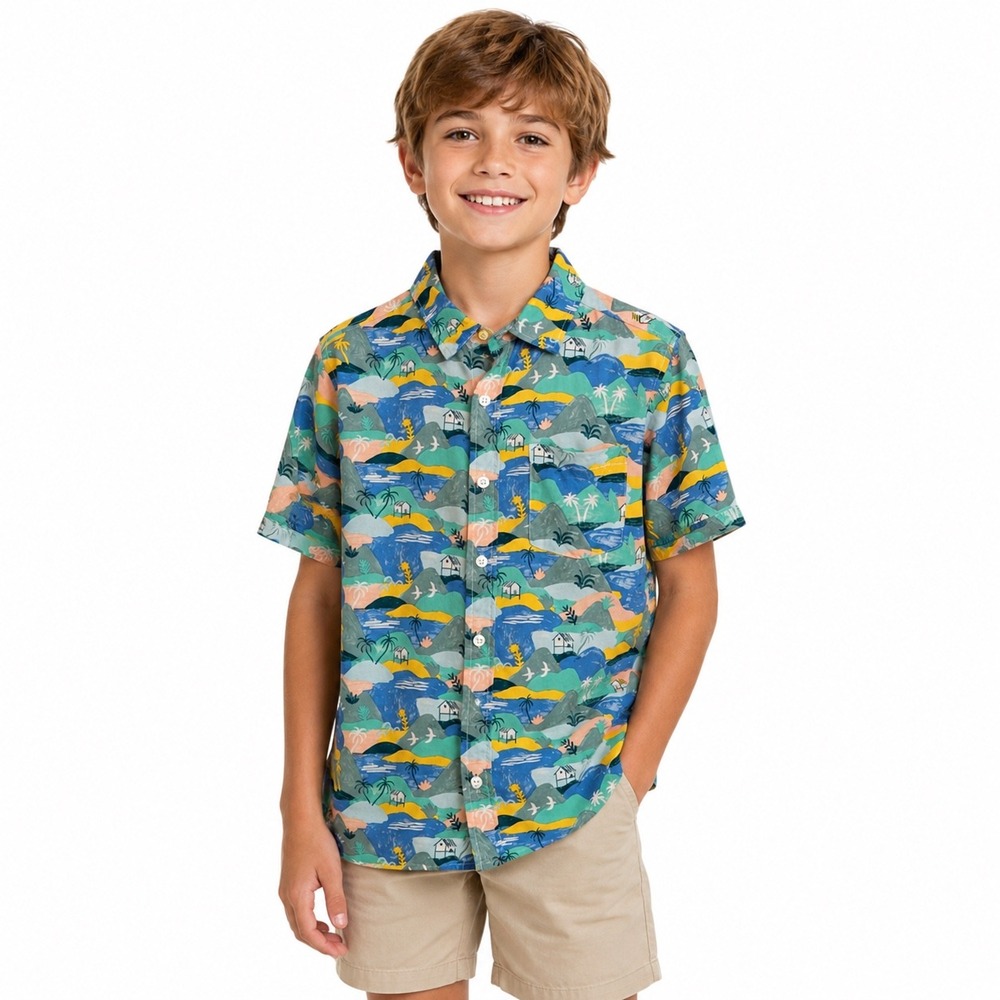Target Cat & Jack Boys Husky L‎ 12/14 Hawaiian Shirt Tropical Island